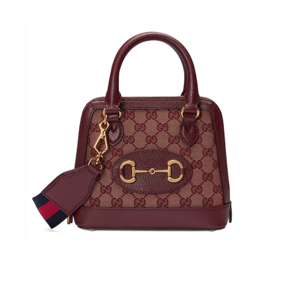 GUCCI GG Canvas Horsebit 1955 Mini Top Handle Bag Burgundy